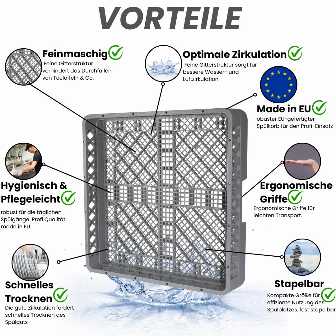4-er Set Besteckkorb Gastro – Spülkorb Gastronomie 50x50 – für Besteck & Kleinteile – Spülmaschinenkorb universal, feinmaschig, stapelbar – Zubehör für Hotel, Restaurants oder Caterer
