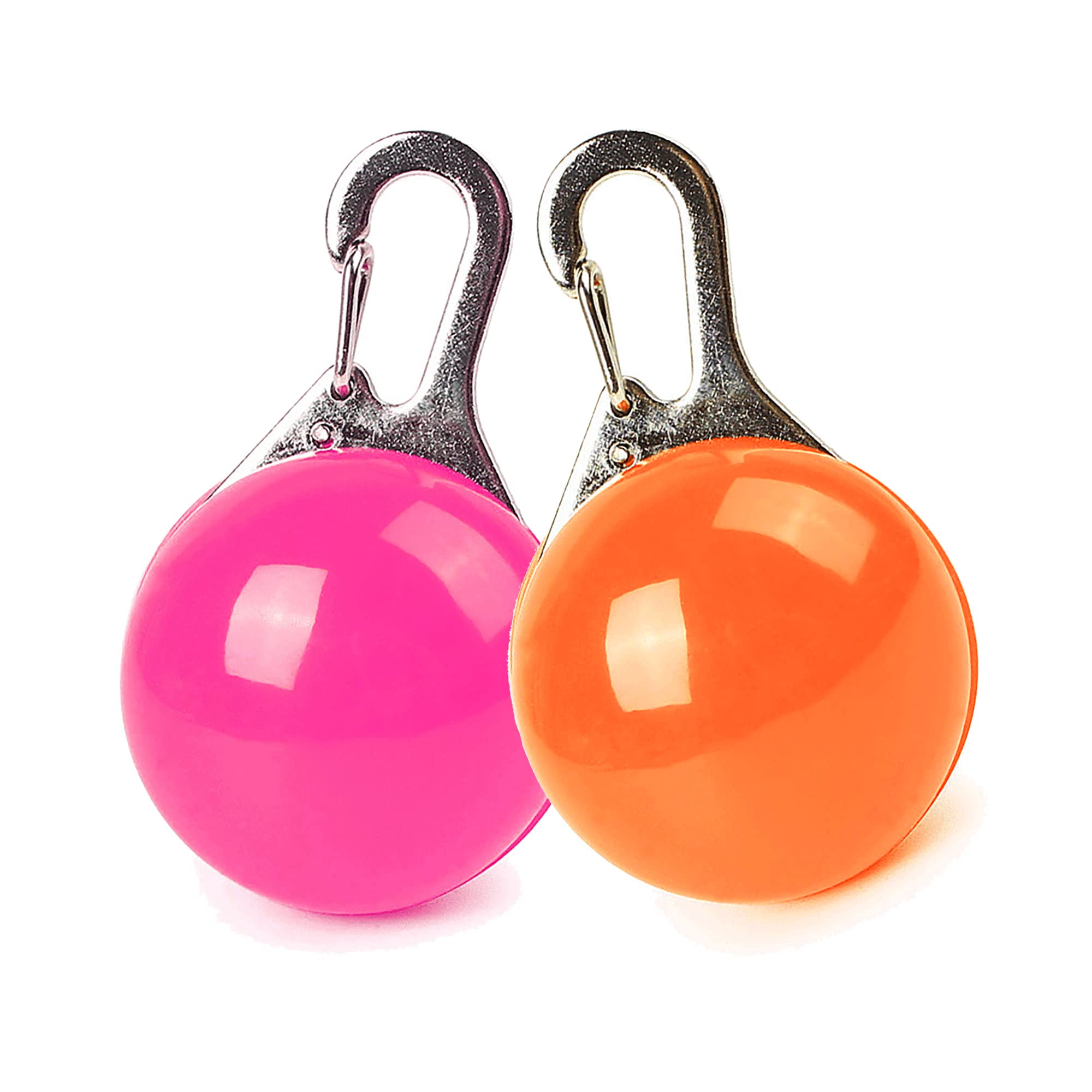 EDSG LED Dog Collar Light Light Up Dog Collars Clip-on LED Tag Light for Dog Collar Dog Tag Dog Gifts 3 Light Modes Light Up Dog Collars for Night Walking Camping Climbing (Pink+Orange, 2Pcs)