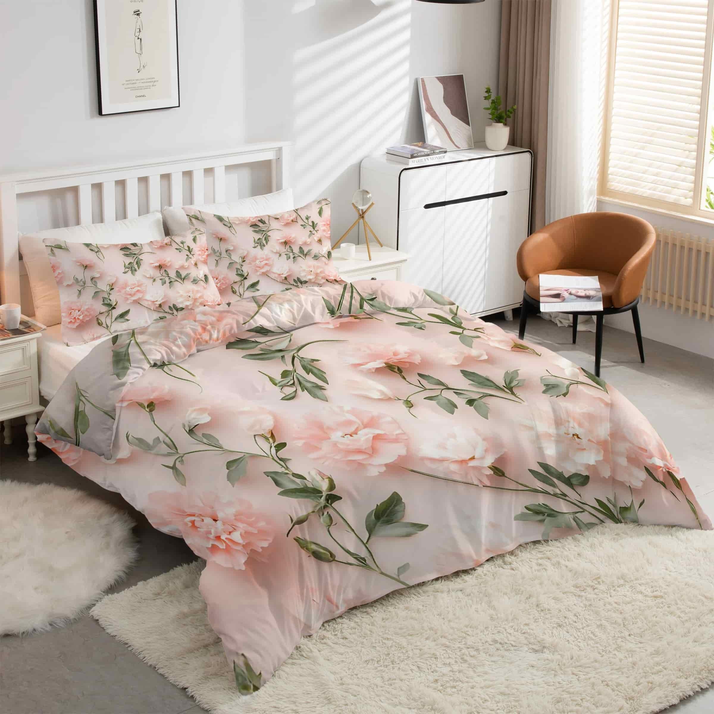 Housse de couette 200x200 imprimé fleurs rose pour une chambre cocooning