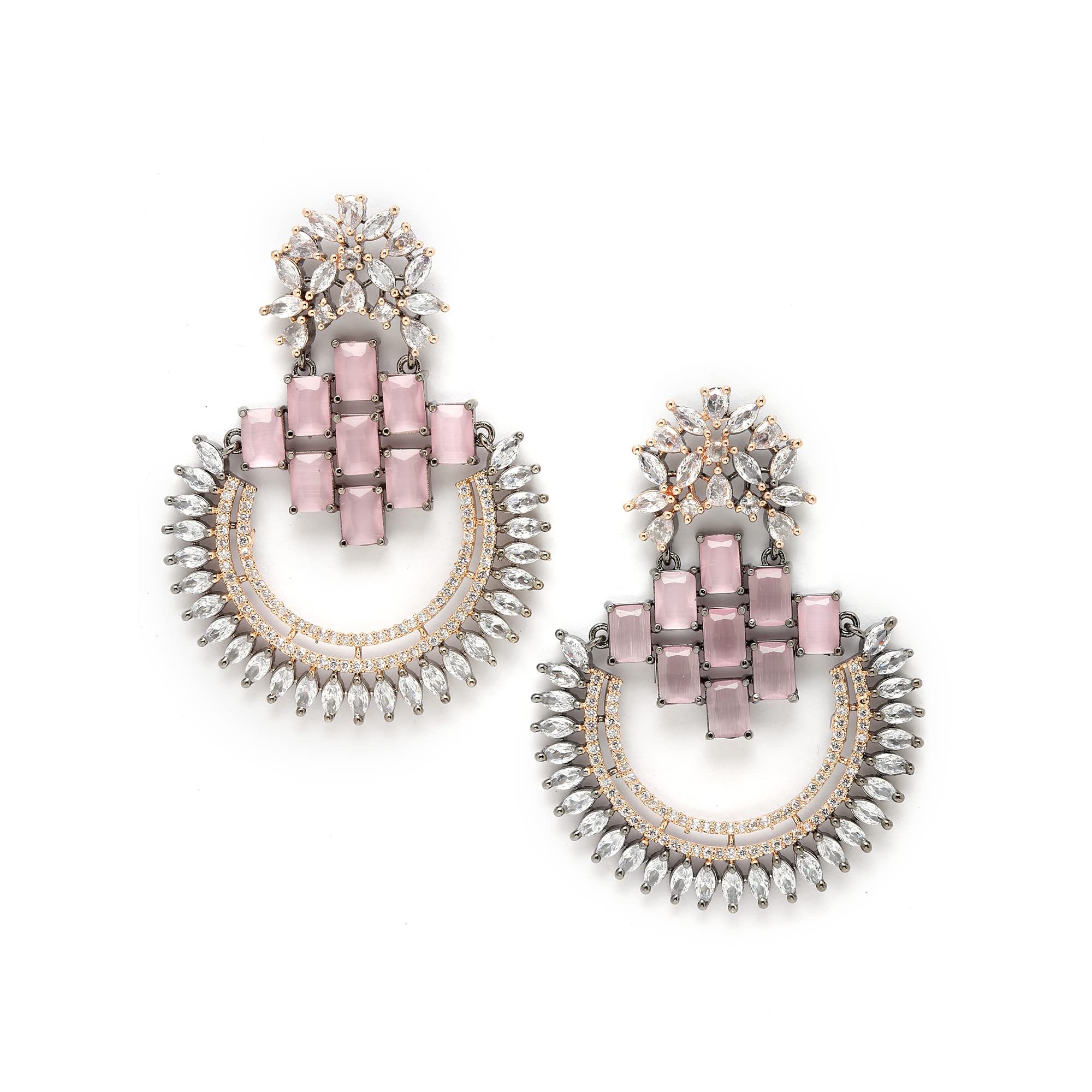 ZENEME American Diamond Studded Rhodium-Plated Chandbalis Earrings (Rose Black Pink) (B0BQC45HQR) Amazon Price History, Amazon Price Tracker