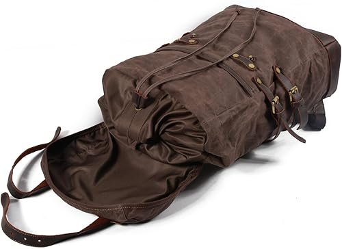 Miniatura 8 de Mochila vintage impermeable de lona para laptop, mochila al aire libre, mochila escolar para senderismo, se adapta a 17 pulgadas, Marrón, 17 pulg.,