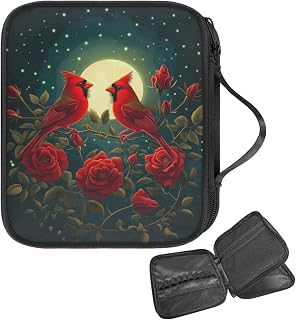 Doojoayie Cardinal Bird Crochet Hook Case Retro Style Knitting Needle Case Crochet Hook Storage Bag with Mesh Pocket to Put Titch Marker, Tape