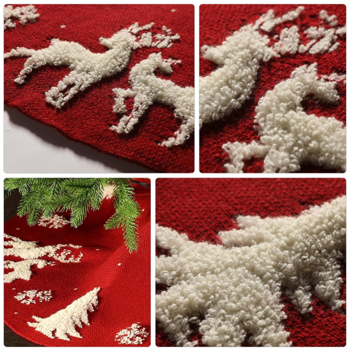 SHINEOFI Jupe de Sapin de Noël Décoration Festive Tricotée en Fibres Acryliques Rouge Motif 3D Cerf Tapis sous Sapin Élégant et Créatif pour Hôtels et Caves