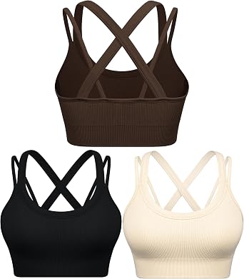 WANAYOU حمالات الصدر الرياضية للنساء عالية الدعم مضلع Strappy تشغيل الرياضة الصدرية كريسس الصليب الظهر تجريب الصدرية مبطن 3 حزمة