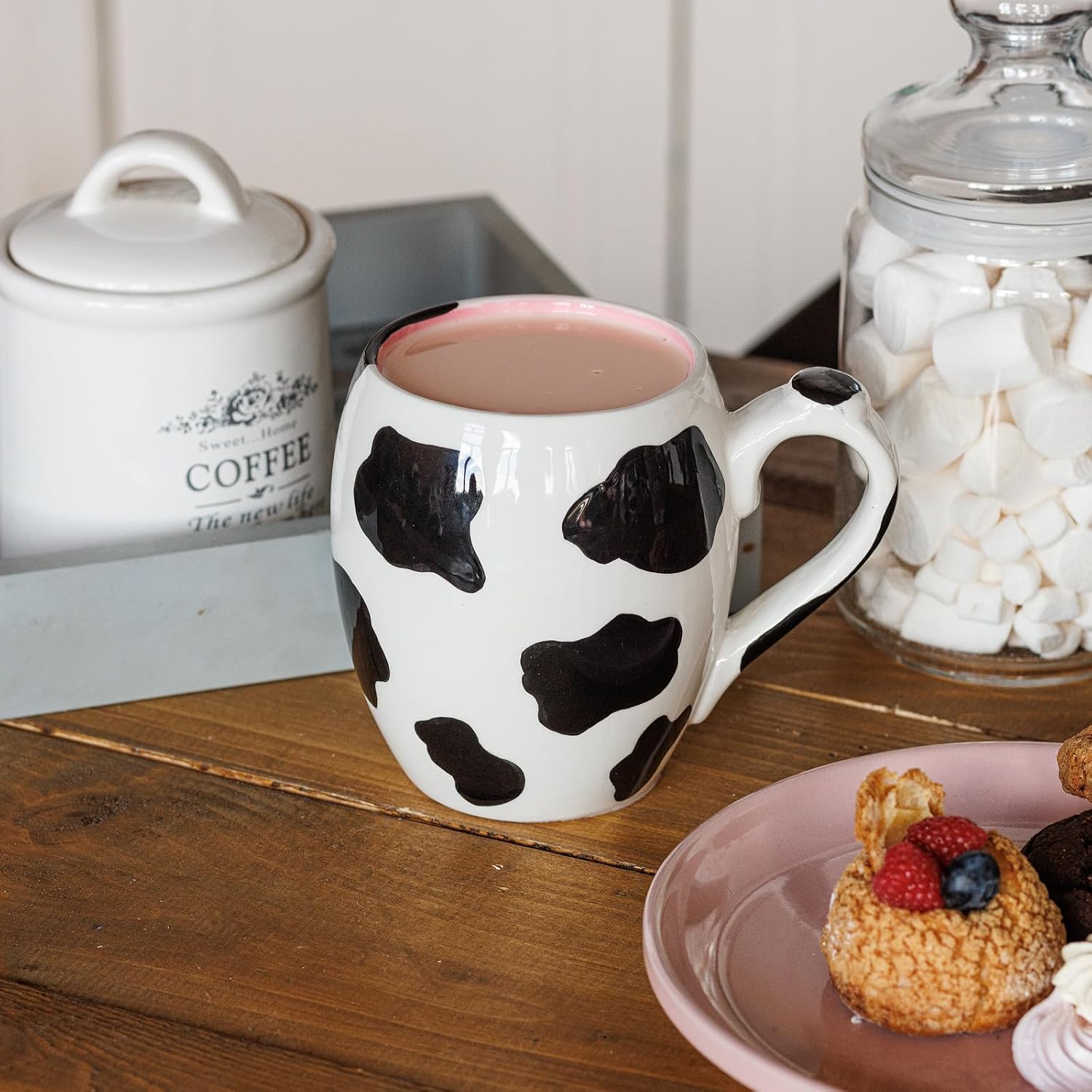 SWEETLO Cow Coffee Mug Stuff Ceramic Cup - 20oz Cow Coffee Mug - 600 ml Weird Milk Cow Print Coffee Mug for Women Gift - Taza de Vaca Cow Items Lover Gifts