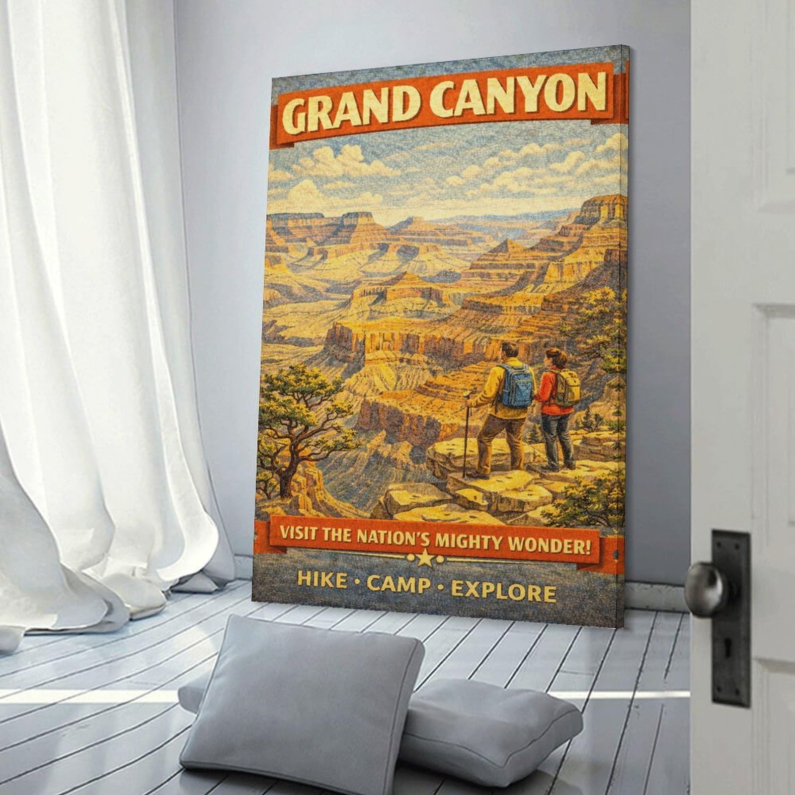 Junmoney Frame-Style-21 Canvas Wall Decor Grand Canyon Vintage Travel, 20X30inch(50X75cm), For Bedroom, Guest Room Or Reading Nook, Decorative Wall Art For Cosy Rooms