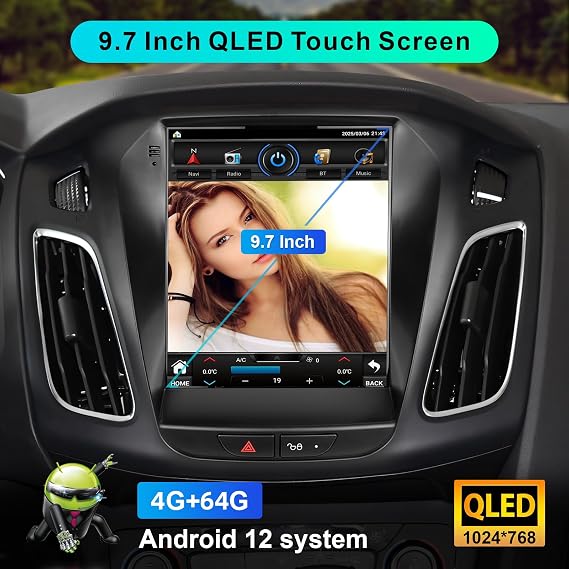 Car Radio Android 64G for Ford Focus 2012 2013 2014 2015 2016 2017 2018 Stereo with Wireless Carplay Android Auto,9.7 Inch Vertical HD Touchscreen with GPS Bluetooth WiFi 1080P HD Backup Camera