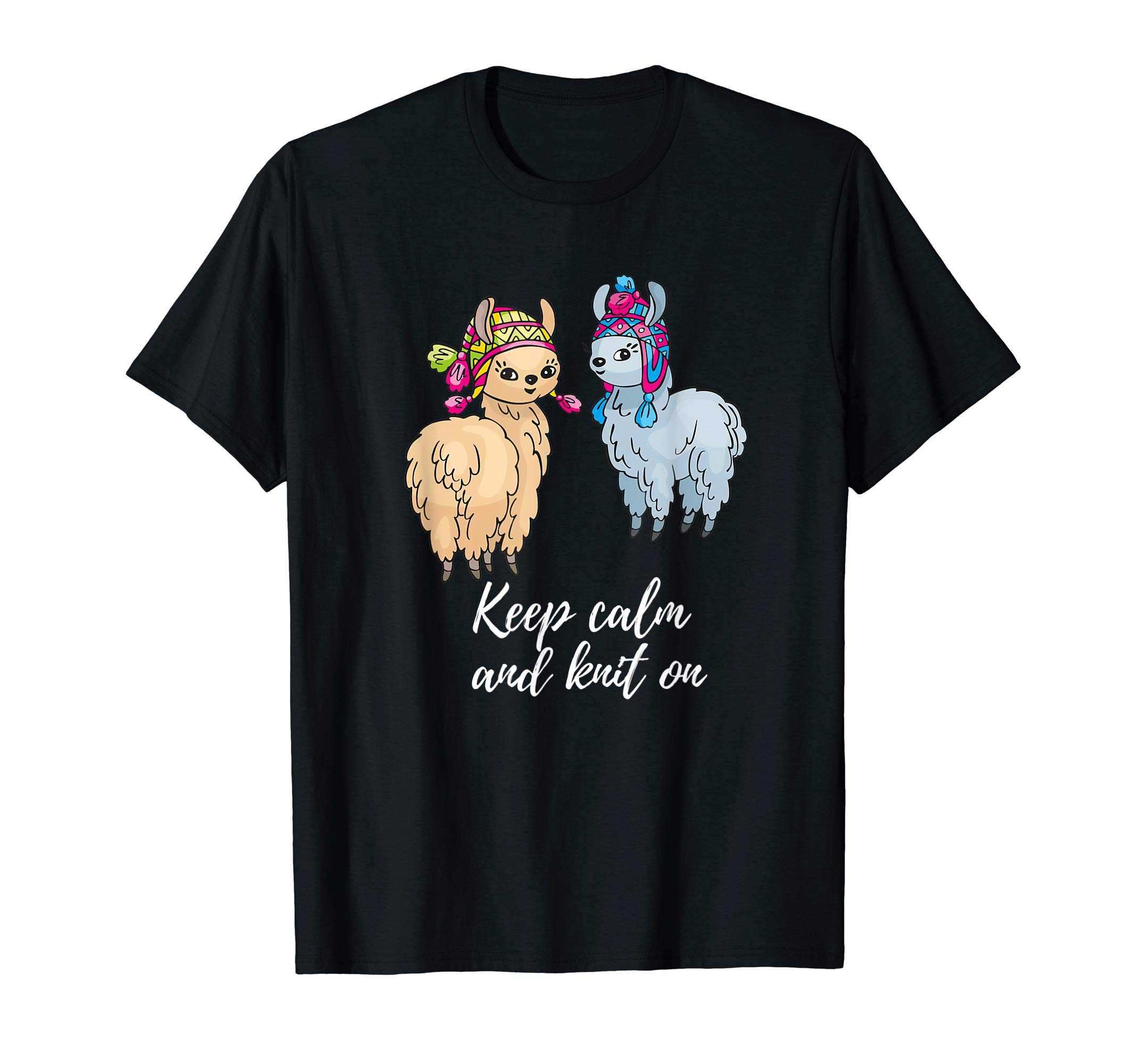 Keep calm and knit on, cute Llamas T-Shirt, Black