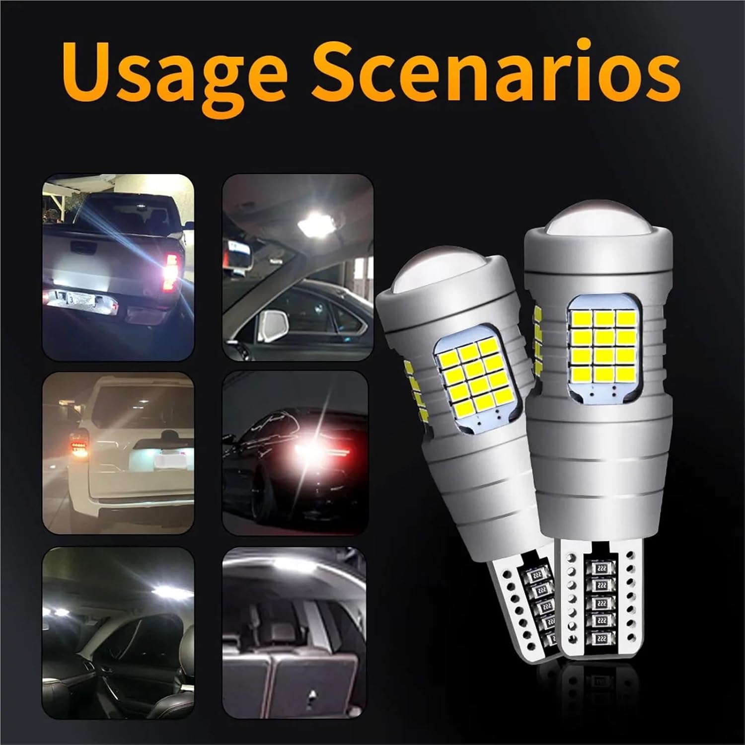 2pcs T15 W16W T10 WY5W W5W LED Bulbs 2016 LED Chips Canbus/No Error 12V Bulbs For Car/Truck Parking Drive Wedge Reading Brake Light(T15)