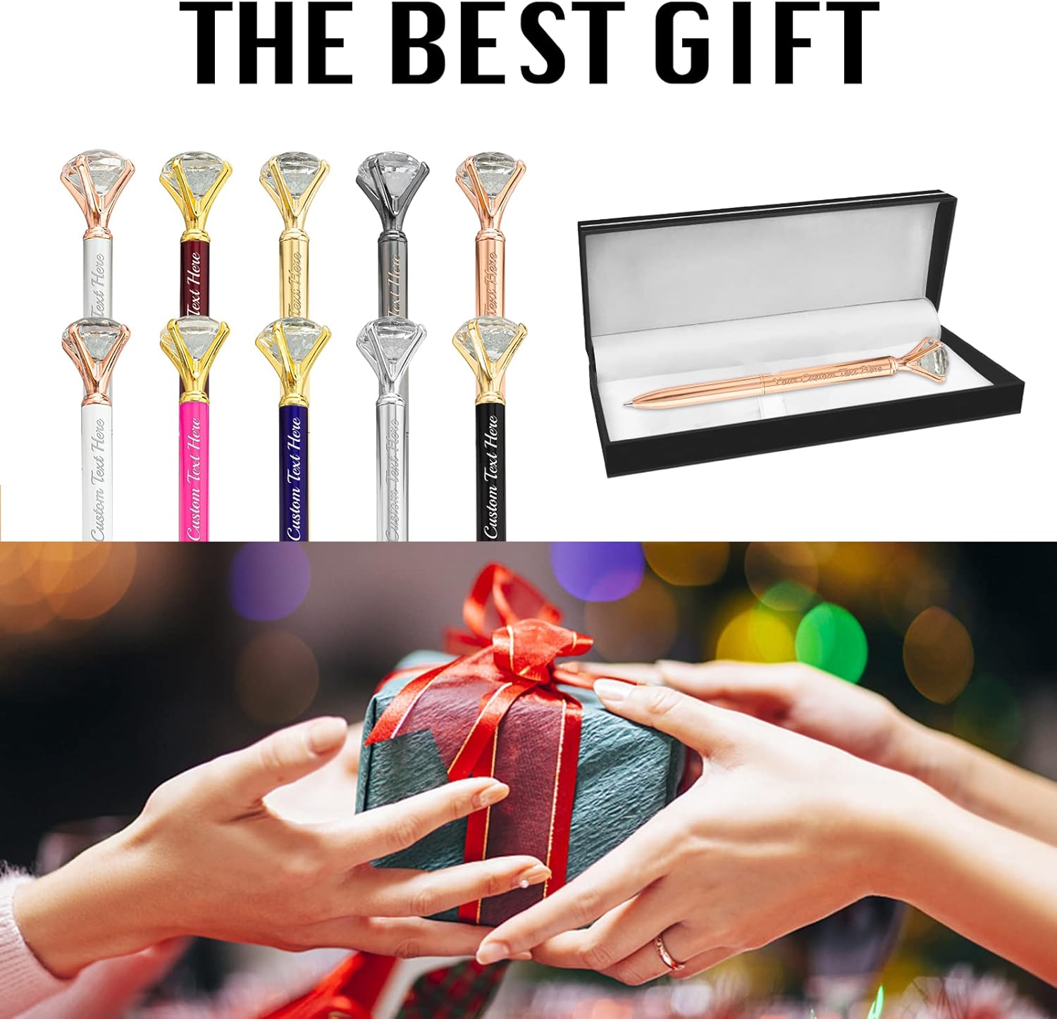 20 Pcs Diamond Pens with Crystal Personalized Gold Custom Pen with Name Bulk Engraved Metal Ballpoint Pens Customize Black Ink Bling Pens Gift Wedding Office