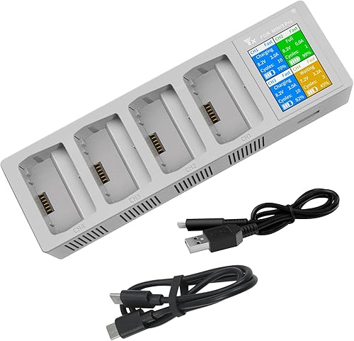 Hanatora Hub de carga bidireccional LCD para DJI Mini 3, Mini 43 Pro batería, carga cuatro baterías en secuencia, cargador de pantalla accesorios