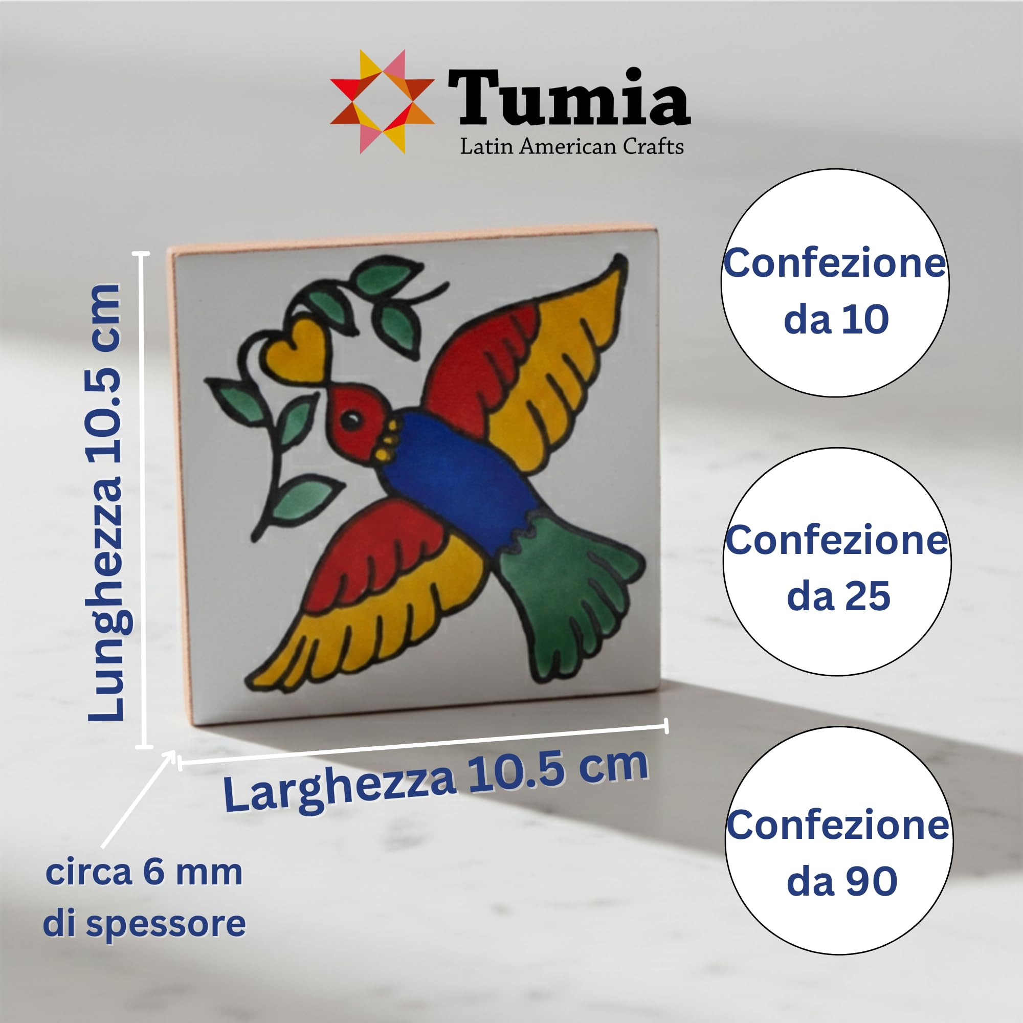 Tumia LAC Piastrelle Ceramica Messicane Talavera - Quin Artigianali Piastrelle Cucina, Bagno, Sottopentola e Fai-da-Te, Decorativo stile Mediterraneo - Pacco da 90