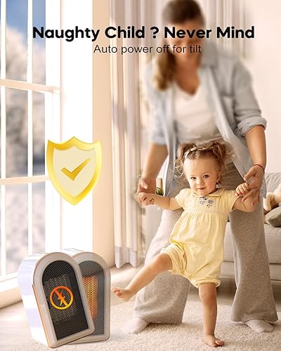 Vista 7 de Calentador de espacio eléctrico portátil para interiores pequeño – Calentador personal de cerámica para toda la habitación para dormitorio