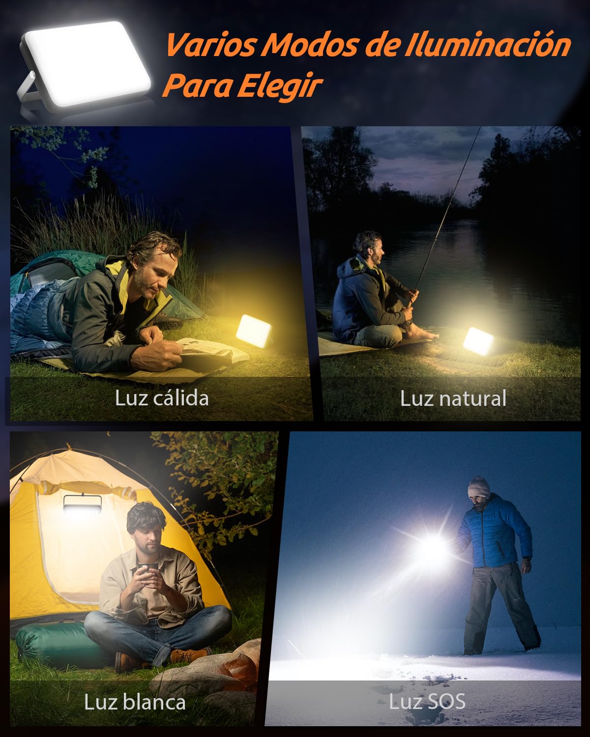 Eventek Lampara Camping 4000LM, 20000mAh Lampara Camping Recargable | 4 Modos IPX5 Impermeable Luz Camping Más de 144 Horas de Duración de La Batería para Camping, Emergencia
