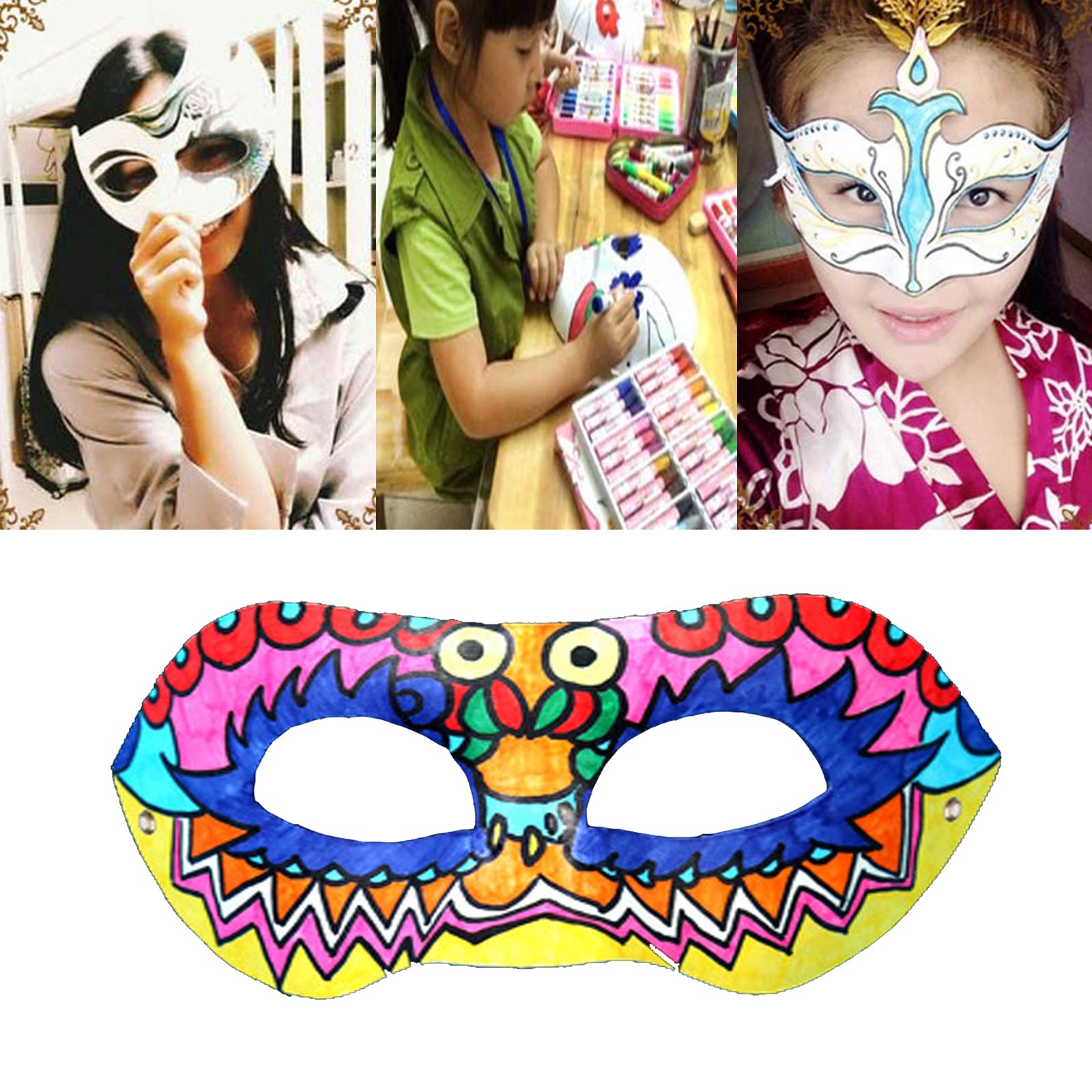 10 Pezzi Maschera Bianca, DIY Maschera da Ballo in Maschera, per Ballo di Festa, Carnevale, Gioco di Ruolo, Opera (Bianco)
