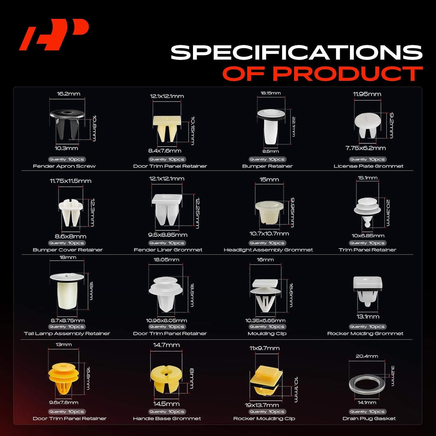 A-Premium 320PCS (32 Sizes/52 oz) Bumper Fender Retainer Clips Kit - Compatible with Hyundai XG300 XG350 - Hood Door Trim Panel Push Pin Plastic Nylon Rivet Fastener Set, w/Removal Tool