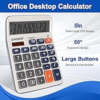Vista 4 de Calculadora de escritorio, pantalla LCD extragrande de 5 pulgadas, calculadora de escritorio, 12 dígitos, calculadoras con botones grandes, batería