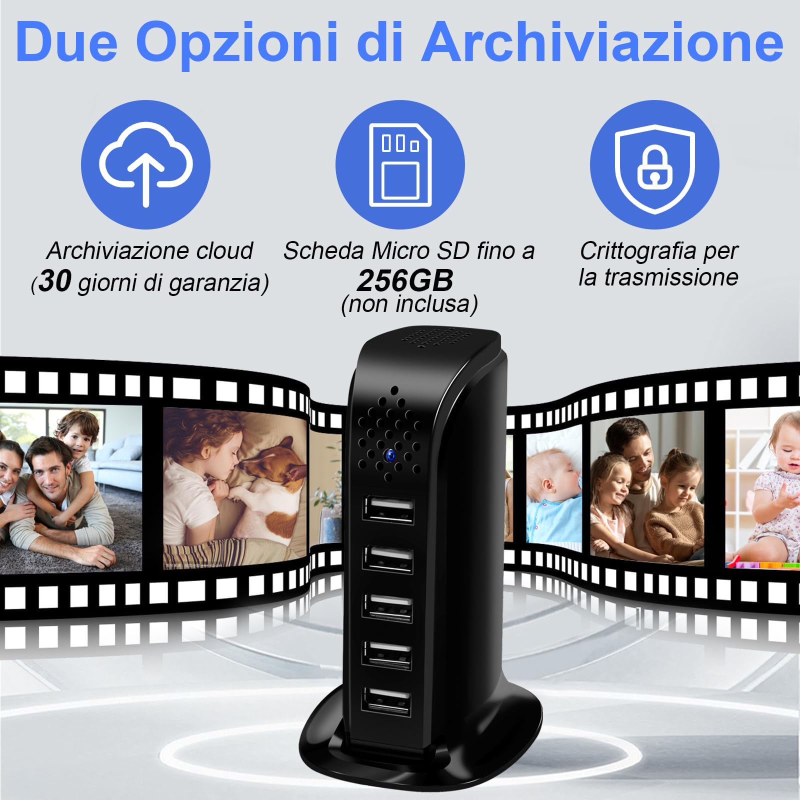 Telecamera Nascosta Spia WiFi, Microcamera Spia Senza Fili 5G Spy Cam | Stazione di Ricarica, 1080P HD, 2.4G/5G, Rilevamento del Movimento, Archiviazione Cloud o Micro SD, Ufficio Tuya APP