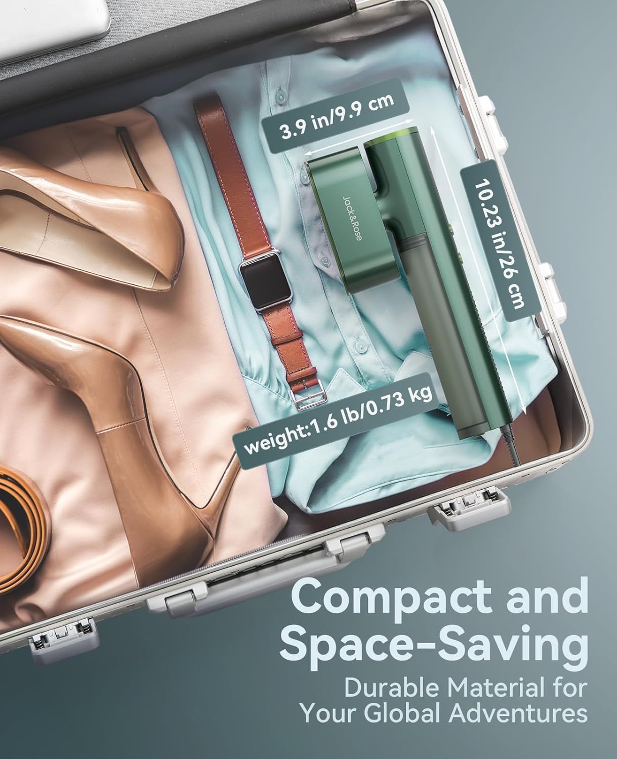 Jack ＆ Rose Travel Steamer for Clothes,100-220V Portable Iron,15s Heat Up,Steamer ＆ Iron 2 In 1, Travel Size,Large Ceramic Heat Panel,for Global and Europe