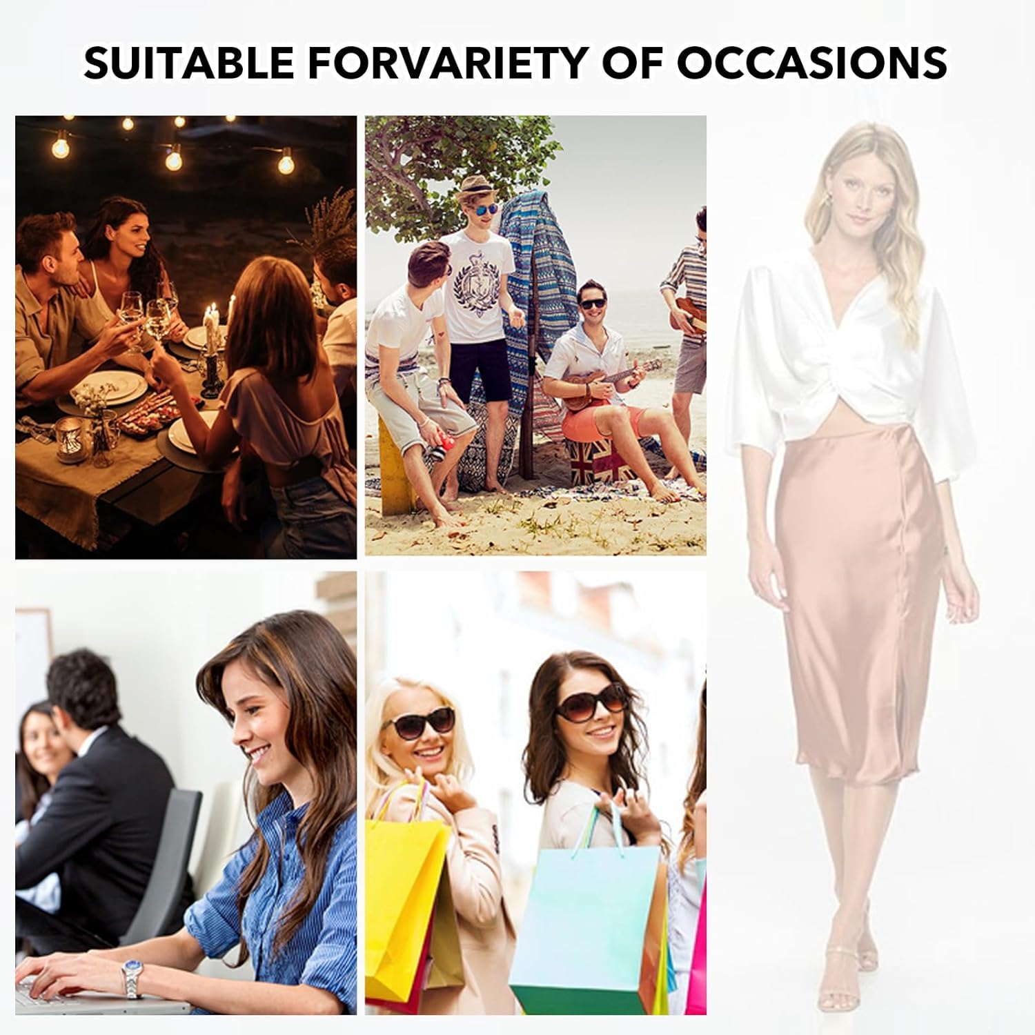 Women Solid High Waist Satin Midi Slit Skirt - Made in USA - Image 7