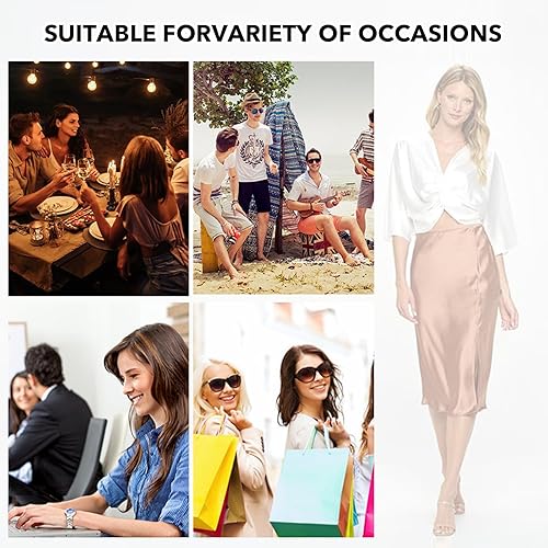 Miniatura 7 de Falda midi de satén de cintura alta sólida para mujer, fabricada en Estados Unidos