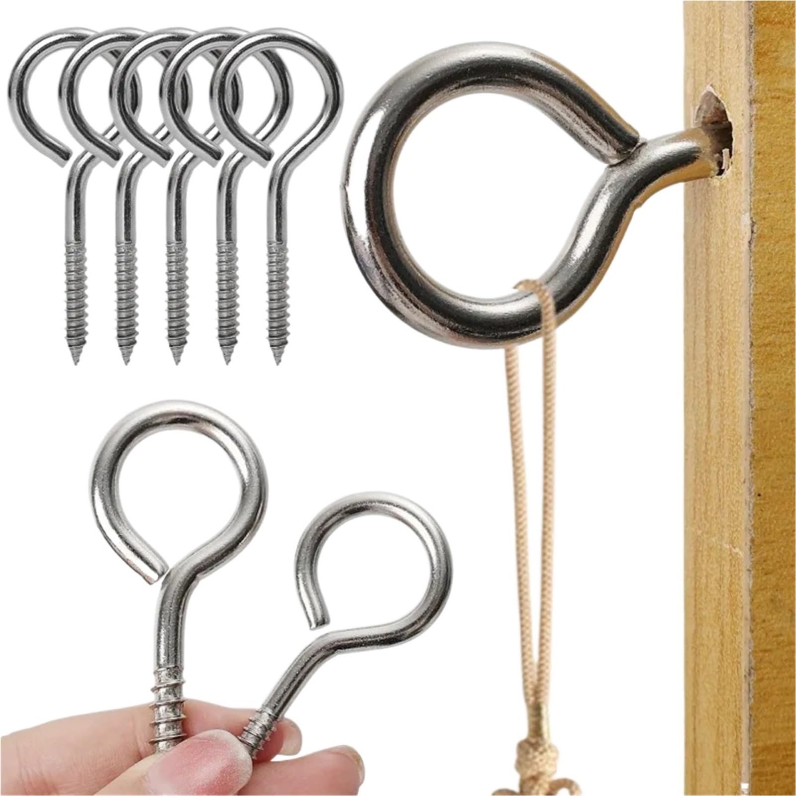 TRRYUIP Eye Hooks Stainless Steel Eye Hooks Screw in Bolts Heavy Duty Lifting Ring Strong Screws Wood Self Tapping Eyelet Bolt(M6x80,6PCS)