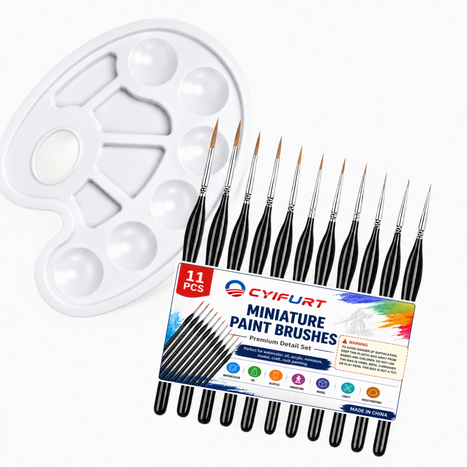 11PCS Detail Paint Brushes with Palette, Triangular Handles for Models