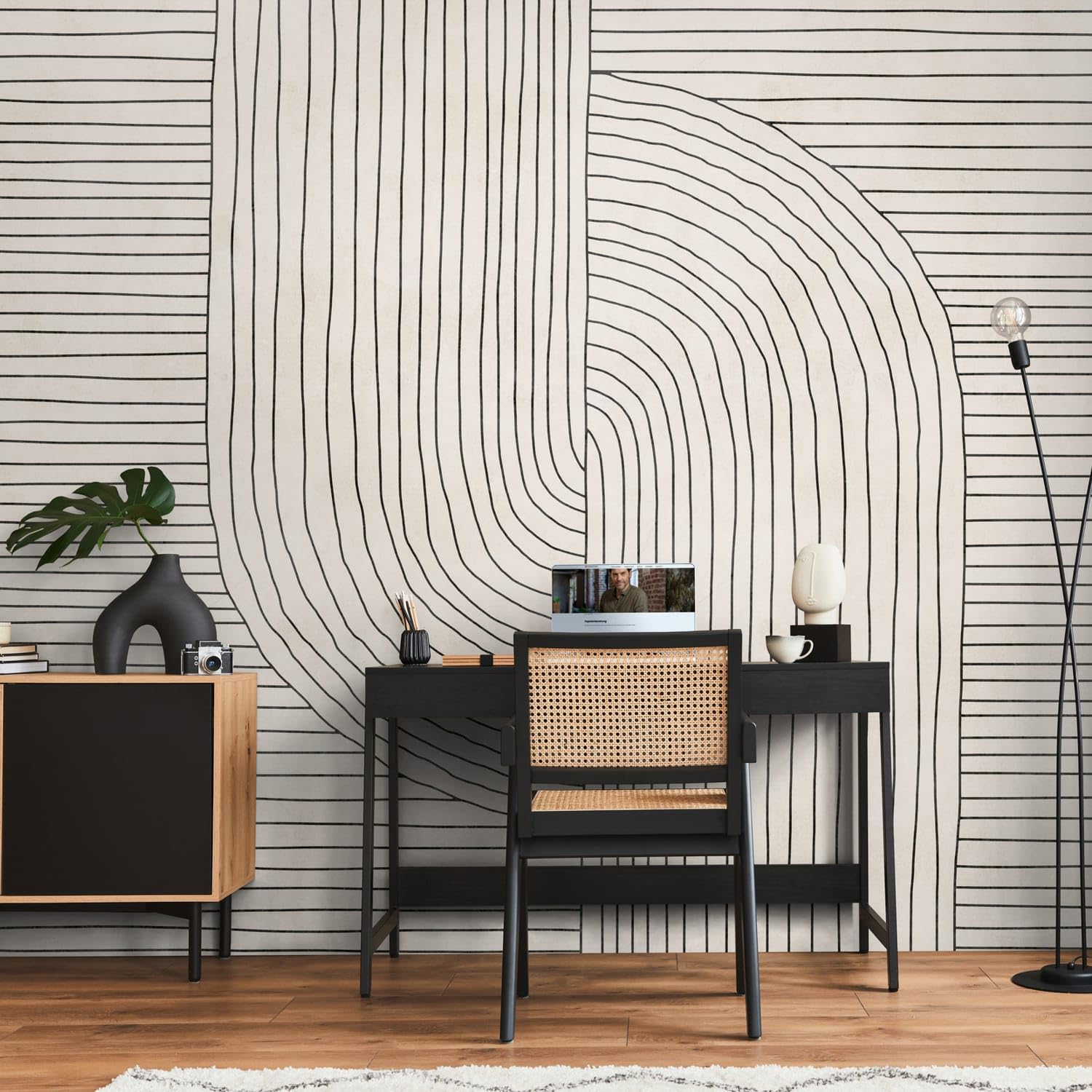 Papier peint intissé à rayures crème noir beige 0,53 m x 20,10 m 398941-GU