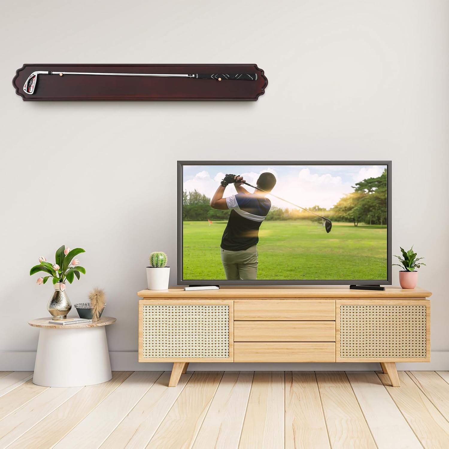 Silipull Golf Club Display Case Wall Mount Wooden 42.13 x 5.9 x 0.47 Inch Wall Mount Wooden Storage Display Rack for Antique or Vintage Golf Clubs