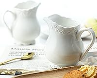 Vista 5 de Crema de cerámica blanca pura vintage con asa, jarra de crema de leche de café de 6 onzas.