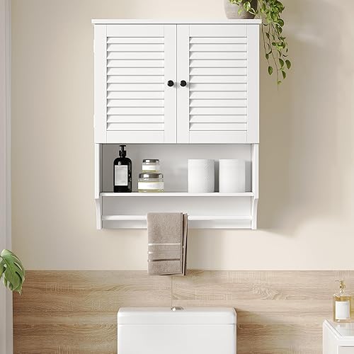 Miniatura 9 de ChooChoo Armario de pared de baño con barra de toallas, 23.6 pulgadas de largo x 8.9 pulgadas de ancho x 29.3 pulgadas de alto, gabinete de medicina