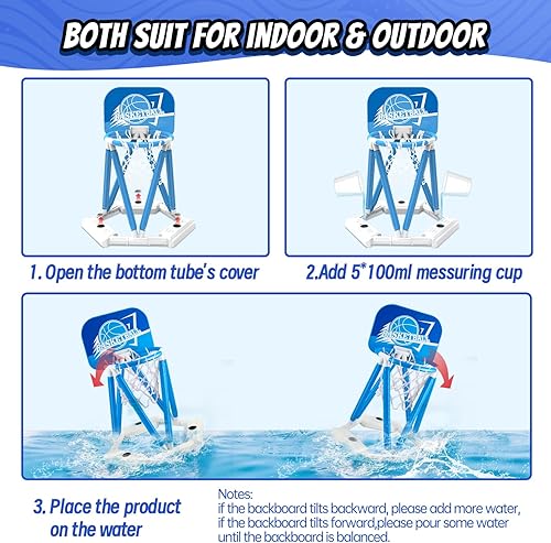 Miniatura 6 de Aro de baloncesto para piscina, juguete flotante de aro de baloncesto para juego de agua con 4 pelotas de baloncesto, juegos de piscina de verano