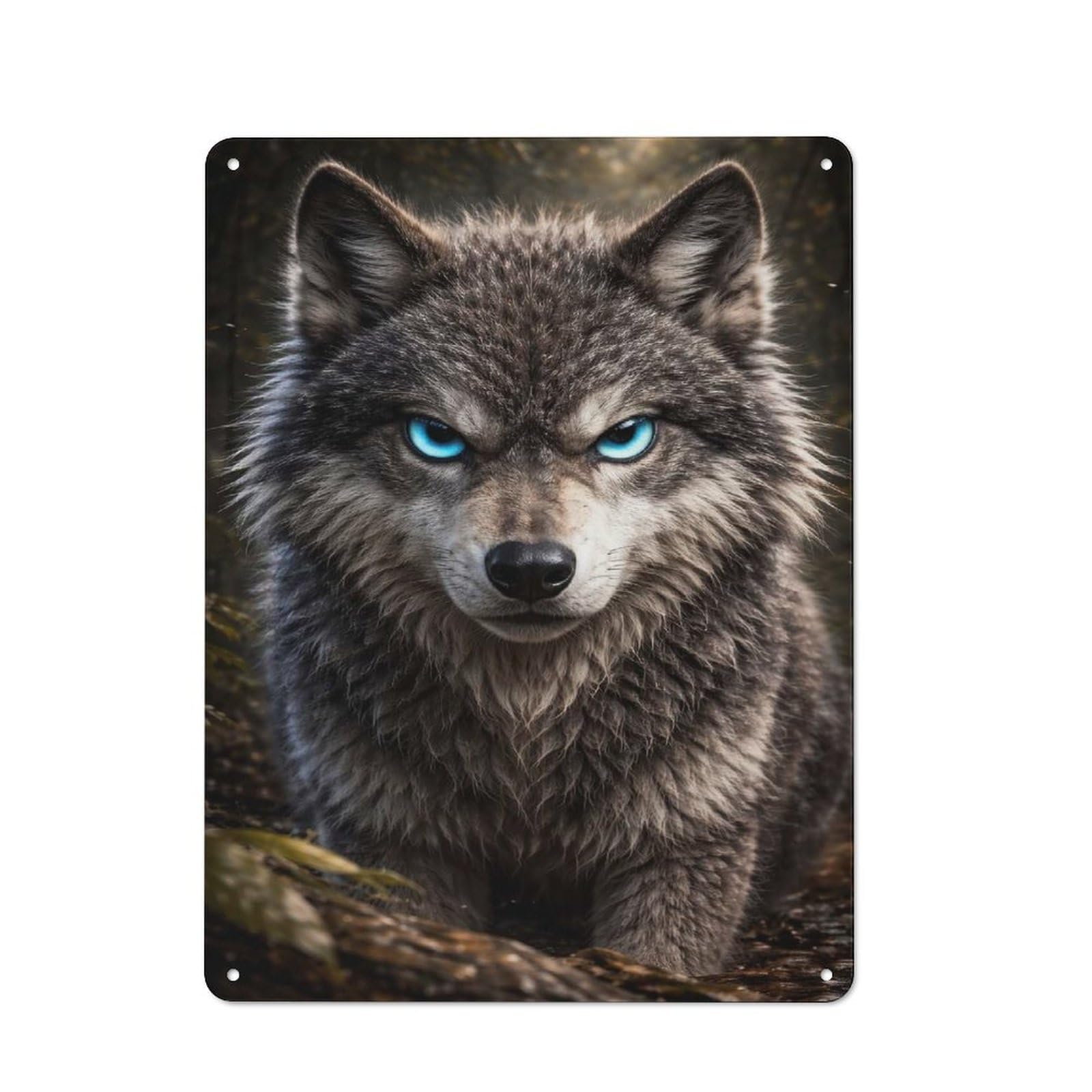 Junmoney Style Intense Wolf Portrait With Glowing Eyes Modern Vintage Metal Wall Decor 40X30cm, Tin Sign For Hobby Room, Office, Lounge Or Living Room