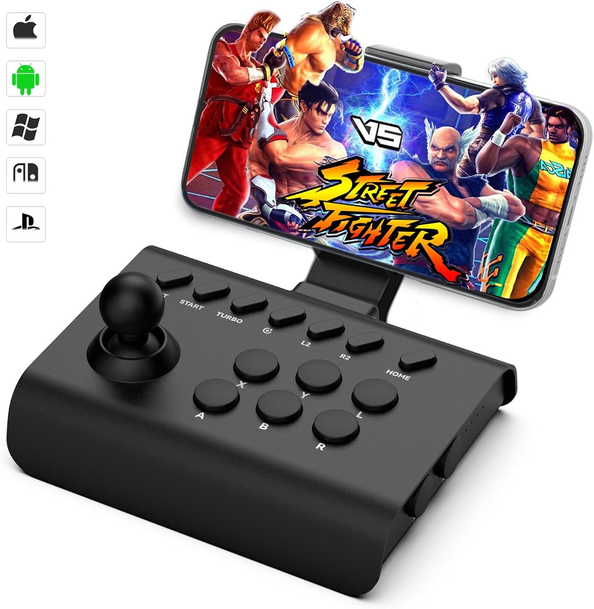 arVin Arcade Fight Stick Joystick Controlador de juego para iPhone iOS Android PC Fighting Stick para Nintendo Switch/PS3/PS4 Arcade Rocker Gamepad con Turbo y Marco para emuladores/Cloud/PS Remote Play/Steam