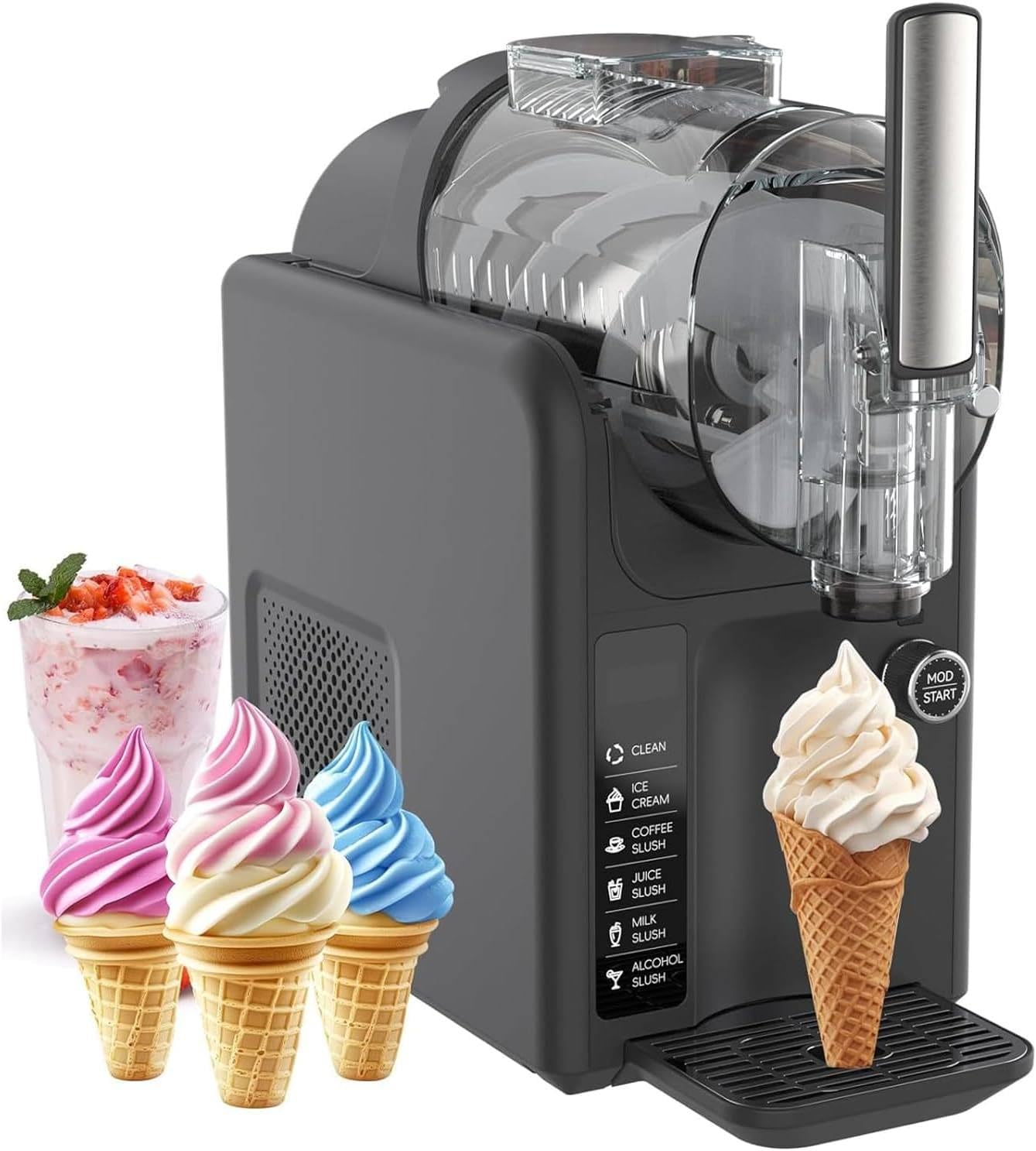 LQQYJSM Home Ice Cream & Slush Drink Maker, 2L Slushy Maker with 5 Presets, No Ice Needed Slushie Machine, 5-in-1 Iced Drink Maker 8-10 Cups In 15 Mins,Quiet Automatic Clean Rapid Cooling Black