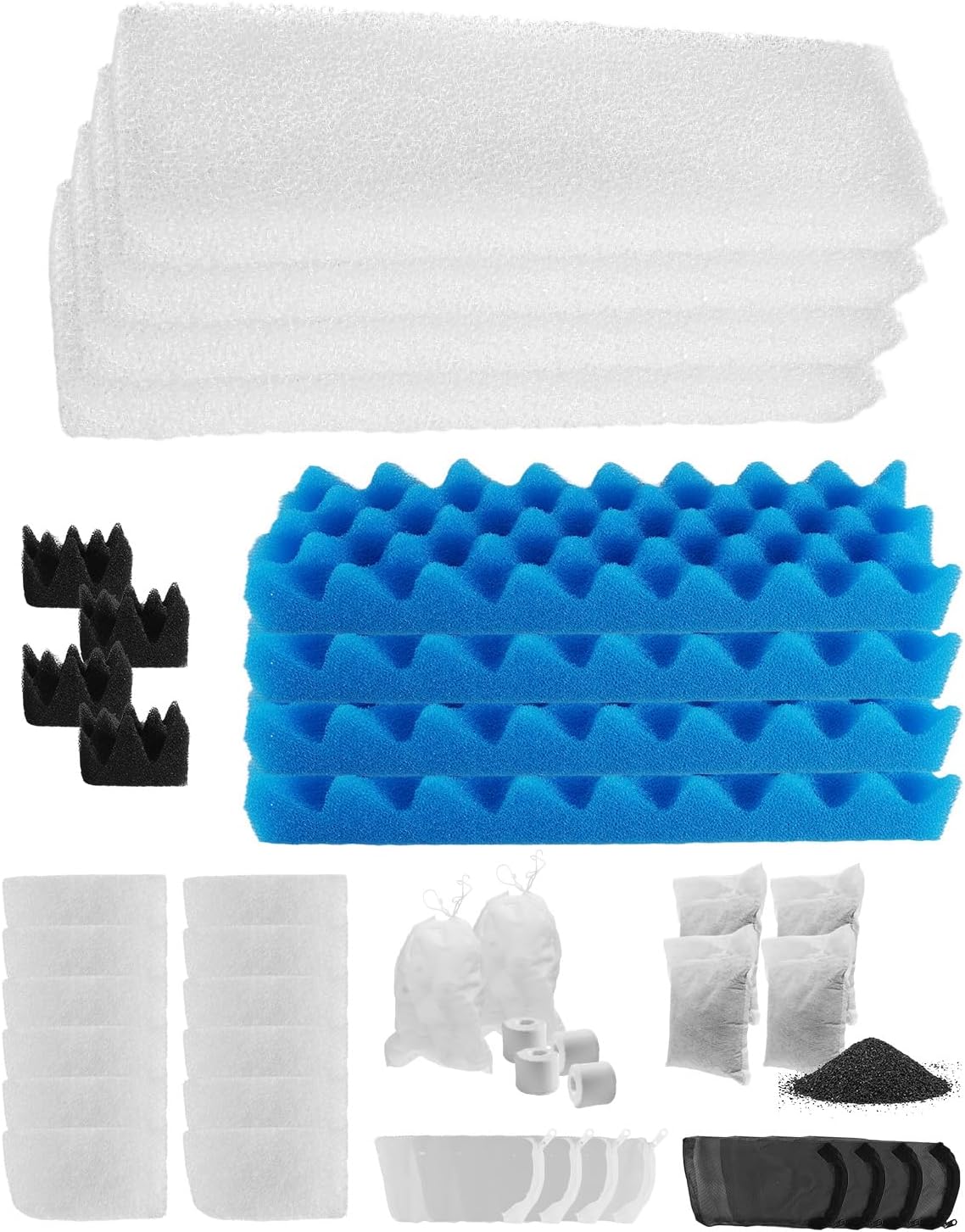 38 Pack Aquarium Filter Media Kit Fit for Fluval 306 307 Canister Filters, Includes Water Polishing Pad, Bio Foam Pad, Foam Blocks, Ceramic Rings, Activated Carbon, Filter Mesh Bag