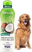 TropiClean Oatmeal Dog Shampoo for Itchy Skin Relief - Puppy Safe, Cat Friendly, Vitamin E, 20oz Made in USA
