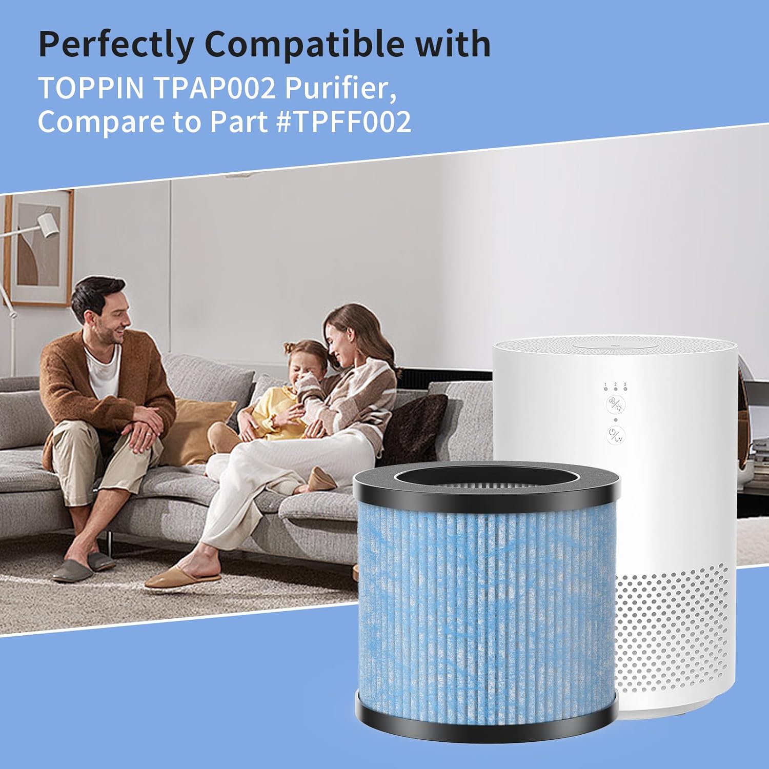 2-Pack TPAP002 Replacement Filter Compatible with TOPPIN TPAP002 Purifier Comfy Air C1, Part# TPFF002, 4-IN-1 Filters - Image 2