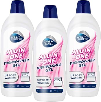Care+Protect Dishwasher Gel All In One Degreaser - Rinse Aid - Salt - Odor Neutralizer - Extra Powerful on Grease and Dirt - Active In Short Cycles - Maxi Pack