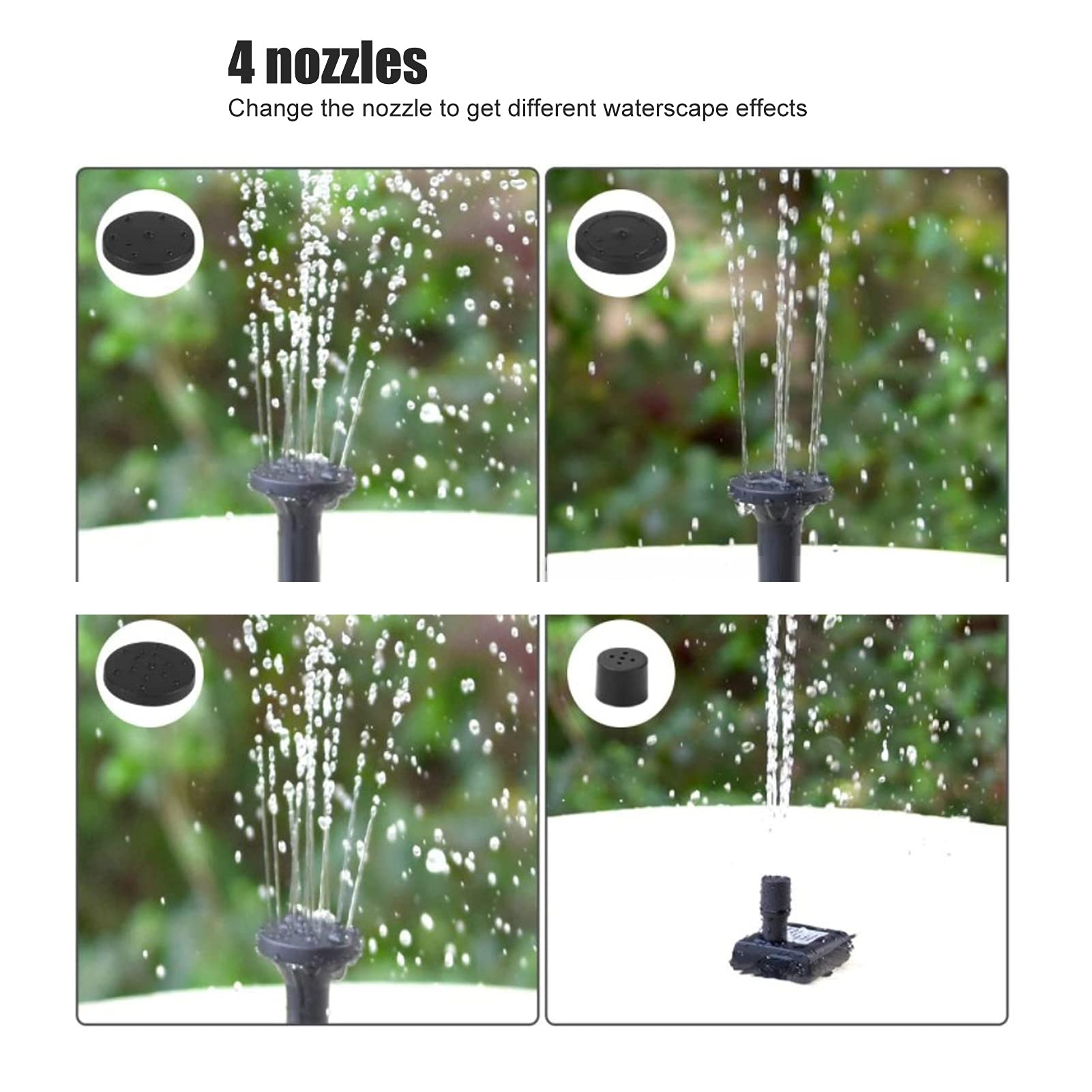 CHICIRIS Ensemble de Pompe de Fontaine à énergie Solaire élégant pour Bains d'oiseaux et Petites Piscines - ABS Durable avec 4 Buses - Décoration Extérieure