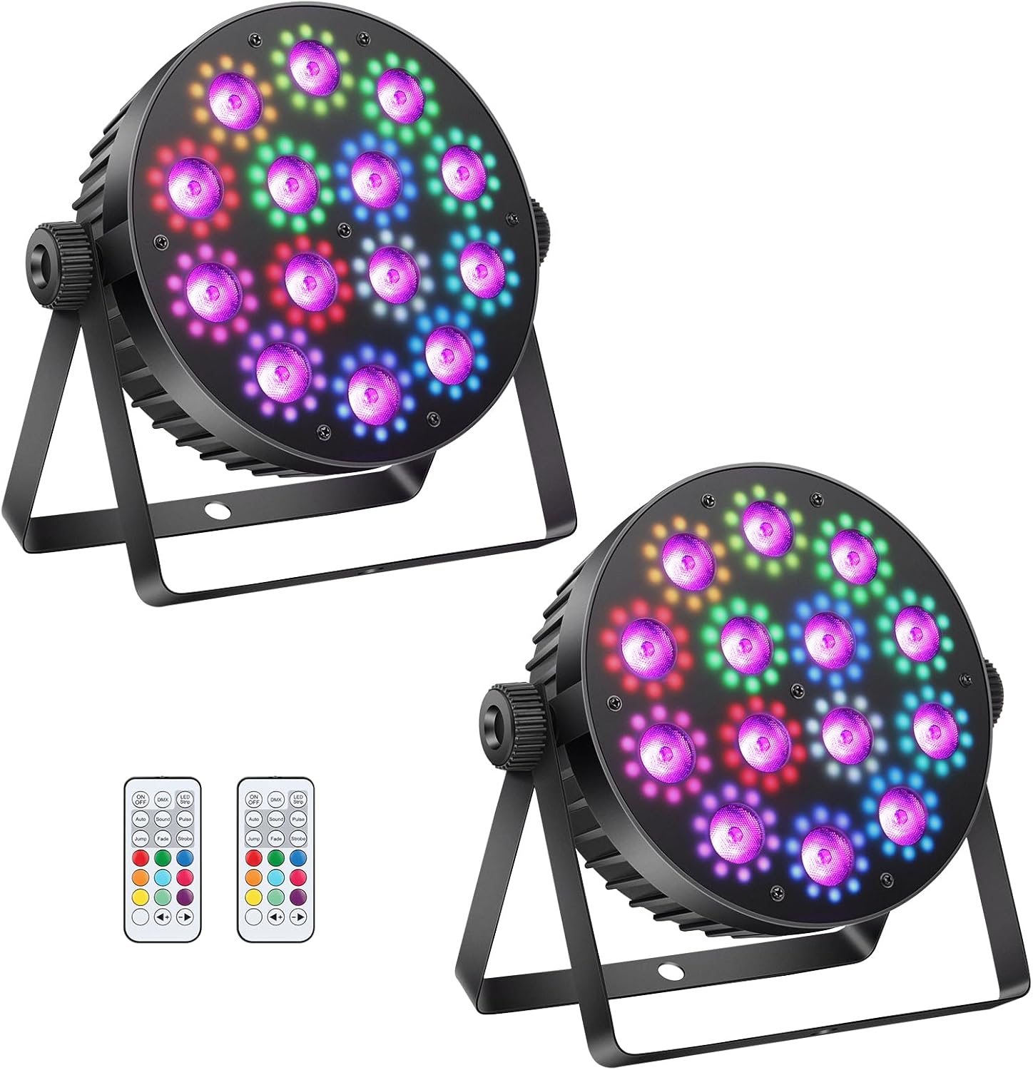 LED Stage Par Lights: 100W Dual-Effect 10 Ring LED Surrounded 14 RGBW Par Can | Uplighting & Ambient Show | Remote/DMX/Panel Control | Perfect for DJ Club Band Wedding Party Lighting (2Pack)
