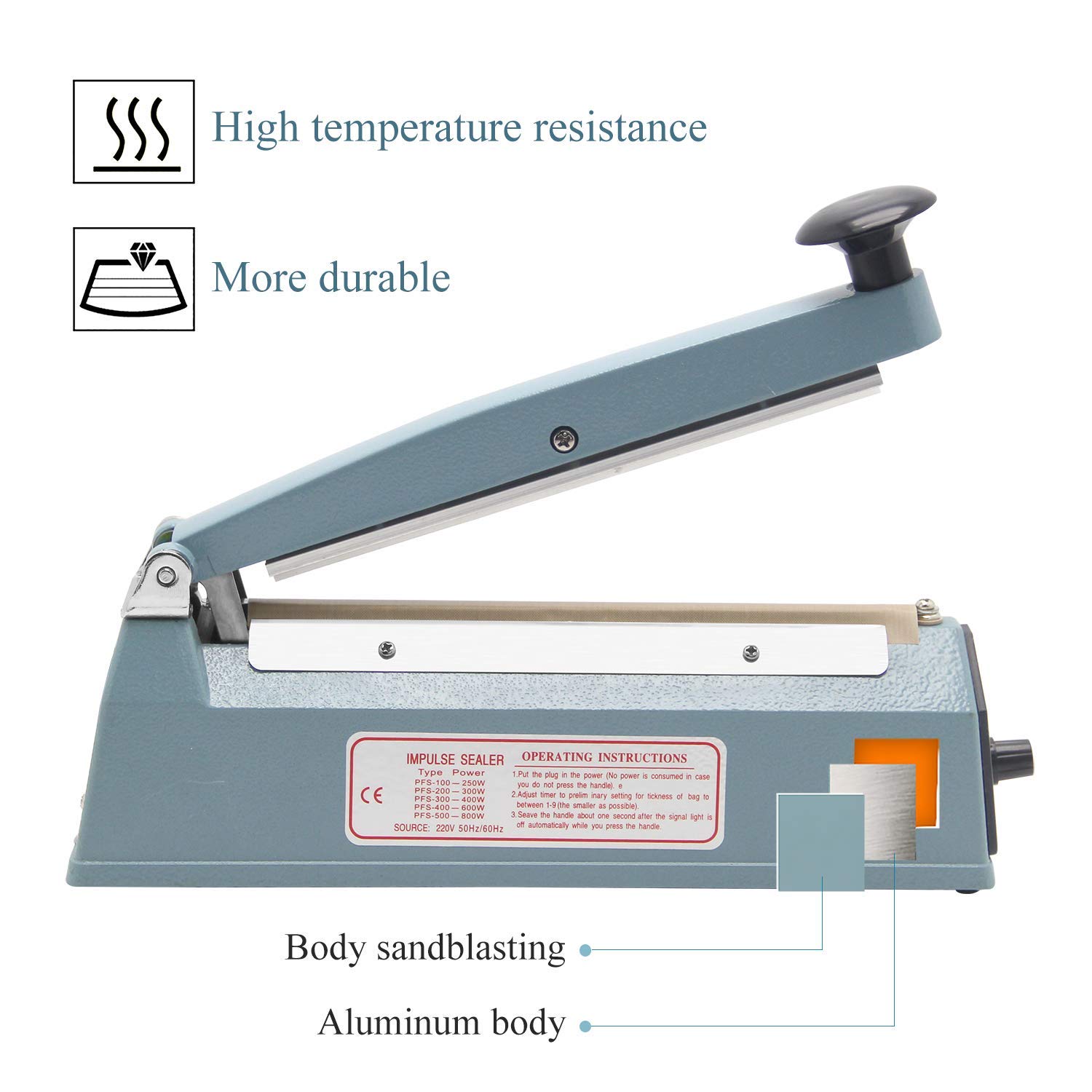 Hanchen Selladora de Bolsas de Plástico 200mm Sellador Térmico Profesional 310W para Bolsas de Polietileno/de Papel de Aluminio/de Papel Kraft (200mm)