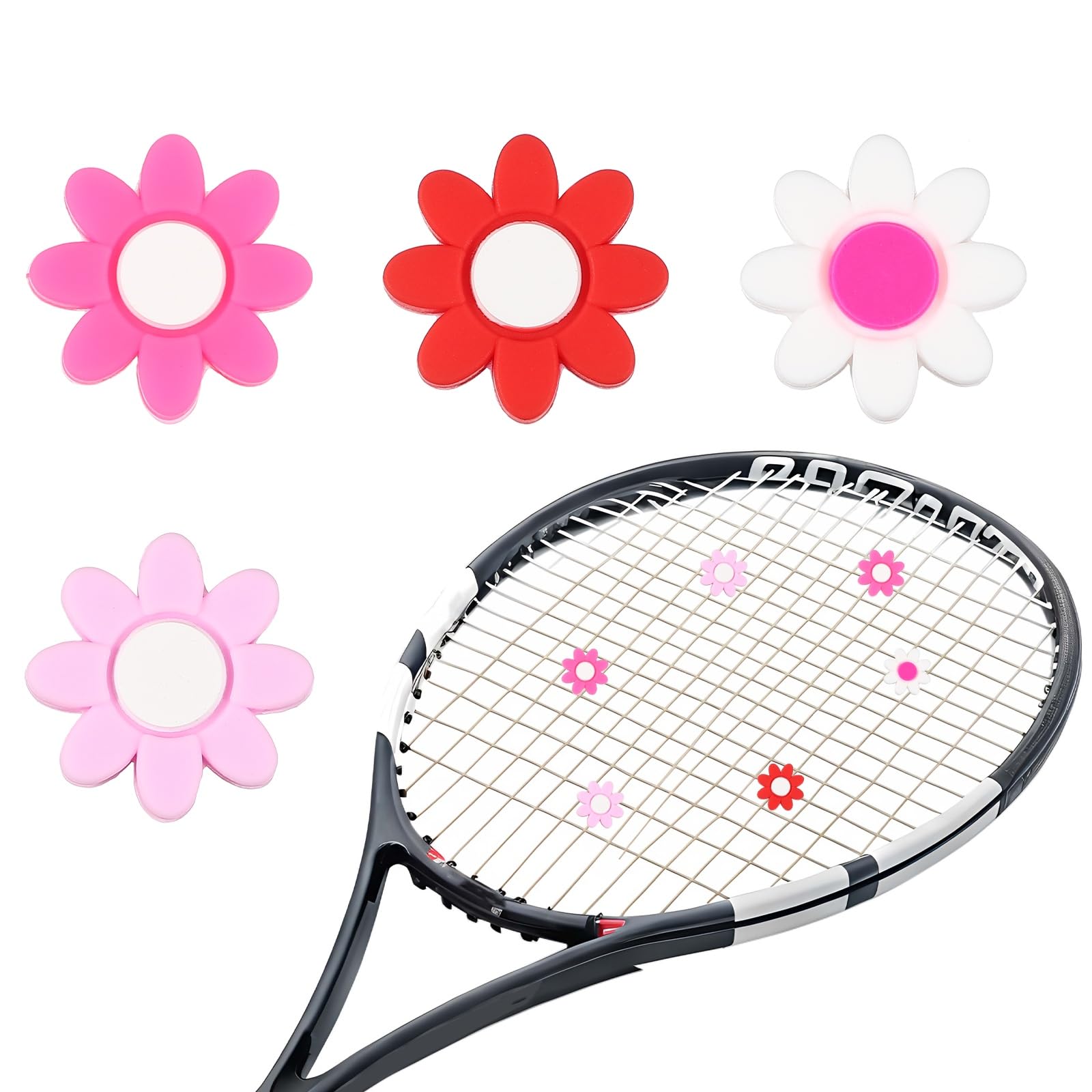 YELARXI Tennis Dampener, Flower Silicone Tennis Racket Dampeners Racket Shock Absorber to Reduce Vibration Soft Cute Fit for (Players/Universal Fit for All Racquets) 4Pcs & 4 Colors-Set 3