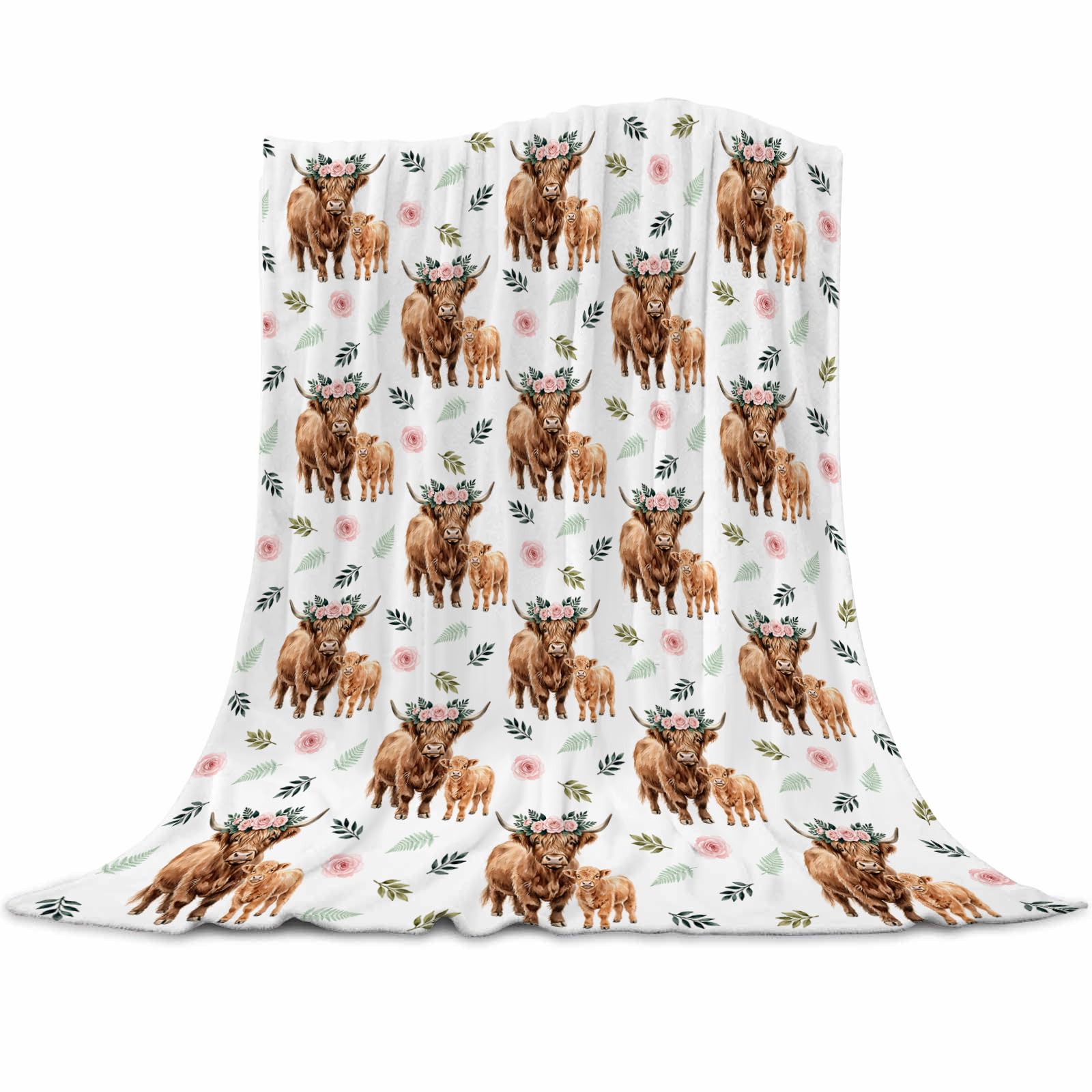 GOOESING Highland Cow Print Throw Blanket Cute Farm Animal Cow Blanket Super Soft Flannel Throw Blankets Lightweight Fluffy Plush Fuzzy Bed Blankets for Bedding Sofa 130x150cm(50x60 Inch)