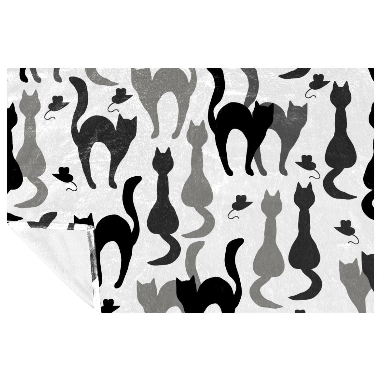 Couverture chats et souris noir et gris 150x100 cm pour lit et canapé