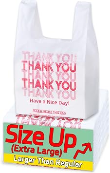 YovhVon Extra Large 13" x 8" x 23" X-Large Size up, 100 Count Plastic Bags with Handles, T-Shirt Bags, Thank You bags, Shopping Bag, Grocery bag, White, 1/5 Barrel, Plastic Bag, for Small Business