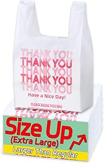 Extra Large (13" x 8" x 23") X-Large Size up, 100 Count Plastic Bags with Handles, T-Shirt Bags, Thank You bags, Shopping Bag, Grocery bag, White, 1/5 Barrel, Plastic Bag, for Small Business