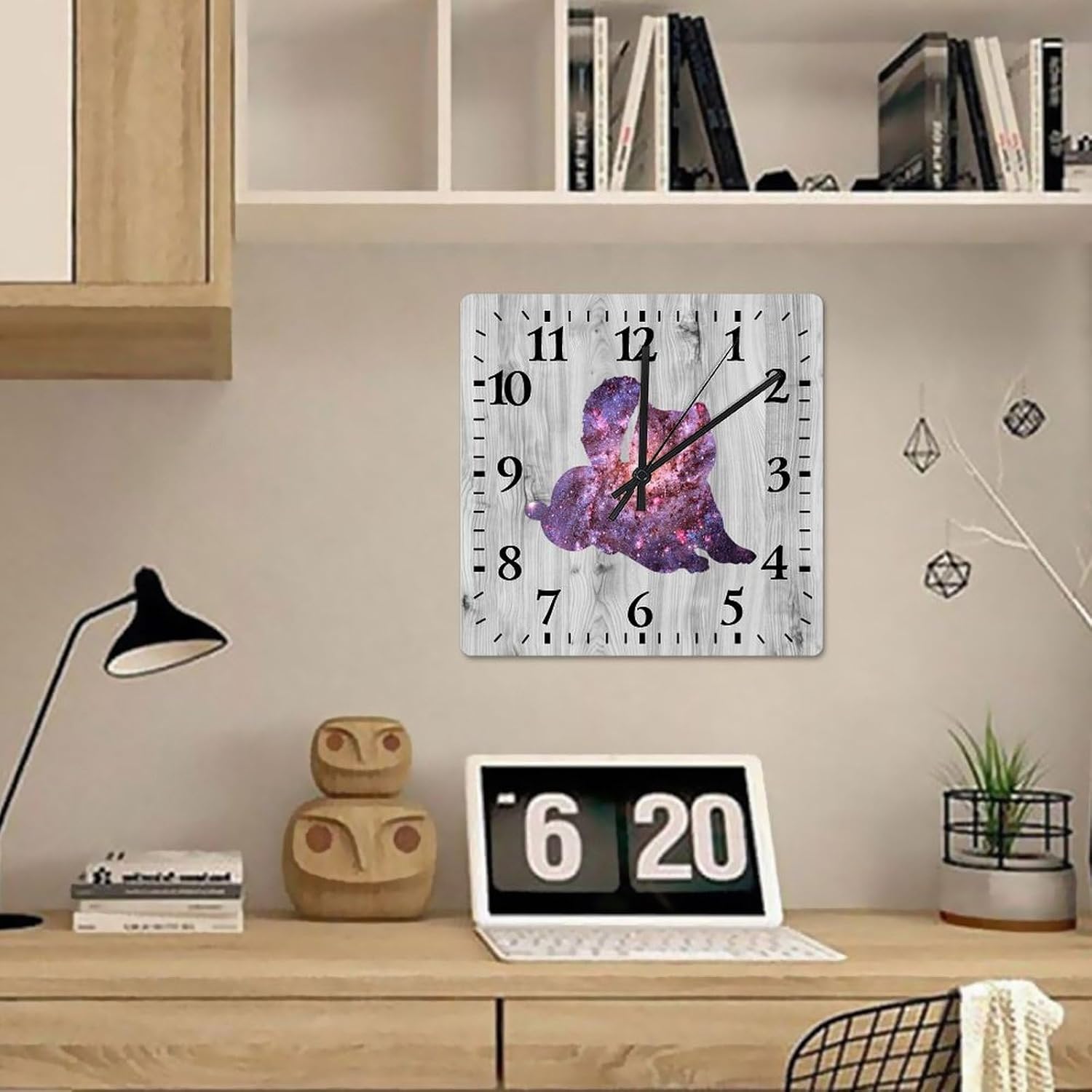 Pet Dog Wall Clock Shiba Inu Wooden Clock 15in Rustic Style Arts and Crafts No Ticking Sound Battery Operated Clock Decor for Shelf Half Bath Pub