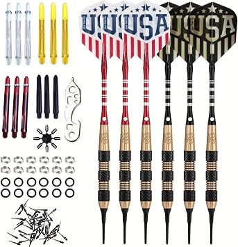 Soft Tip Darts Set - Professional Darts for Electronic Dartboard - Includes Brass Barrels + Plastic & Aluminum Shafts + Rubber ORings + Flights + 50PC 2BA Tips + Wrench
