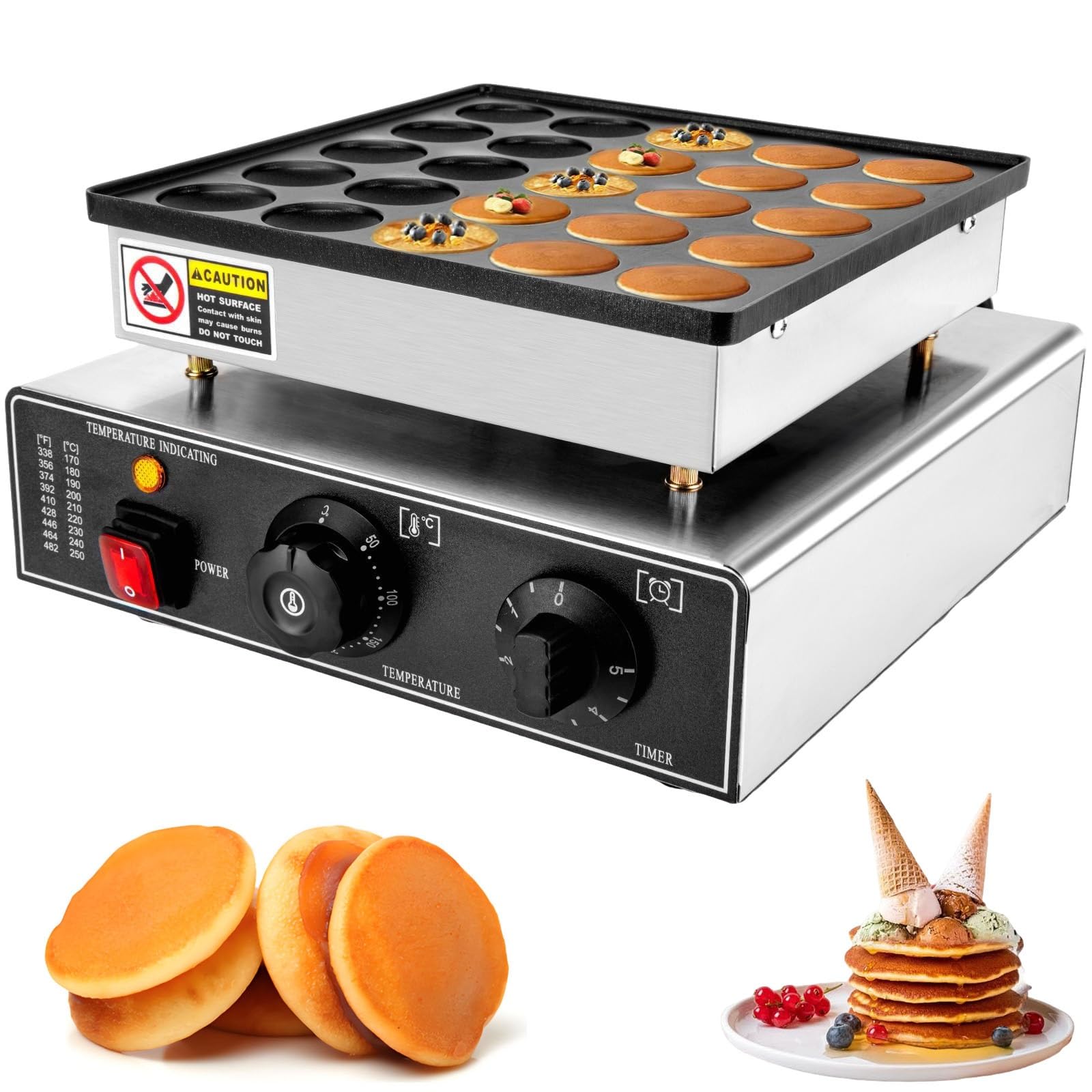 YXYLJOZ Mini Pancake Maker 25pcs, 50-300℃ Poffertjes Maker,Dutch Pancake Baker Maker,Electric Dorayaki Maker, Temp & Time Control, 850W Commercial Pancake Maker